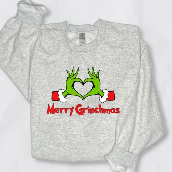 Merry Grinchmas Holiday Christmas Sweater Crewneck Gray Unisex Sizes NWT - Picture 3 of 3